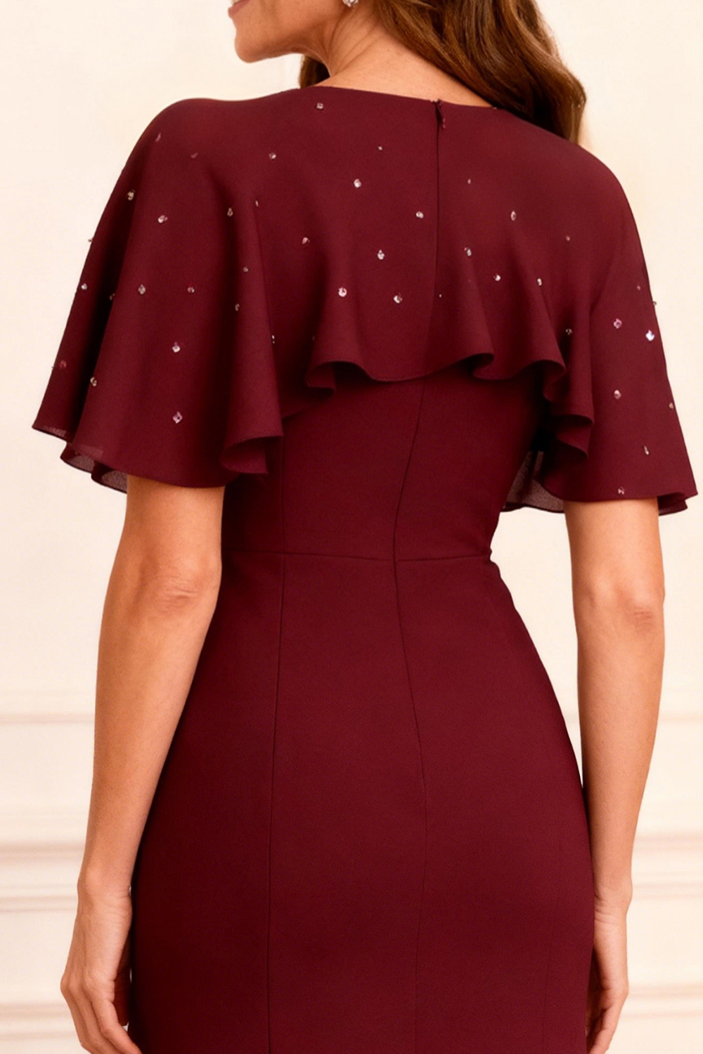 Sparkly Terracotta Beaded Mermaid Tea-Length Mother of the Bride Dress with Feathers