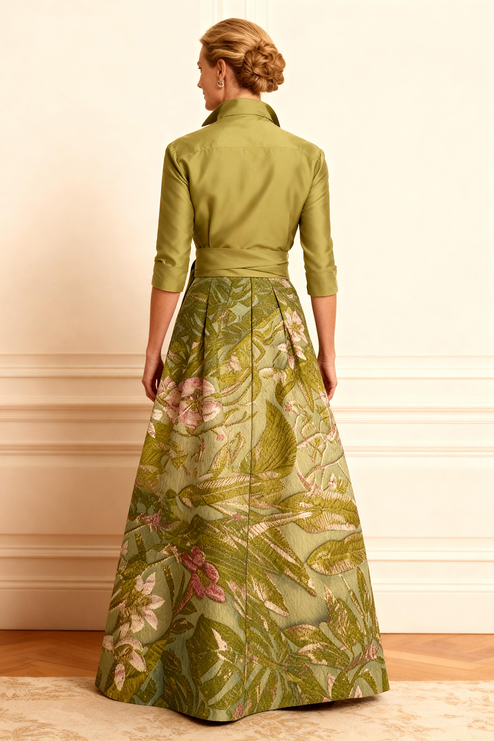 Dusty Sage A Line Embroidery Floor-Length Mother of the Bride Dress with Bow