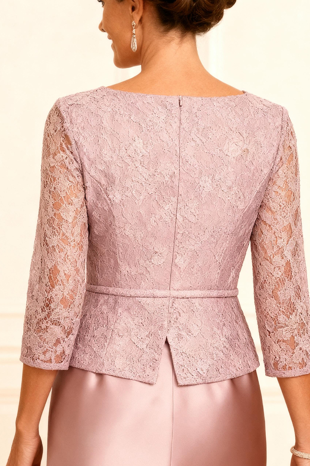 Dusty Rose Bodycon Satin Knee-Length Mother of the Bride Dress with Lace