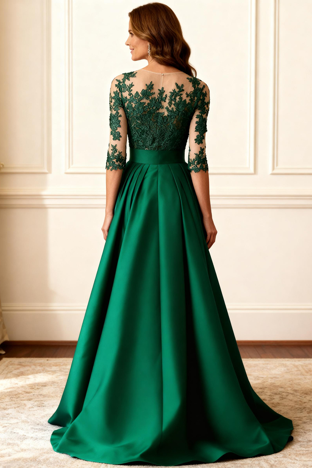 Dark Green Satin Mermaid Bateau Neck Floor-Length Mother of the Bride Dress with Cape