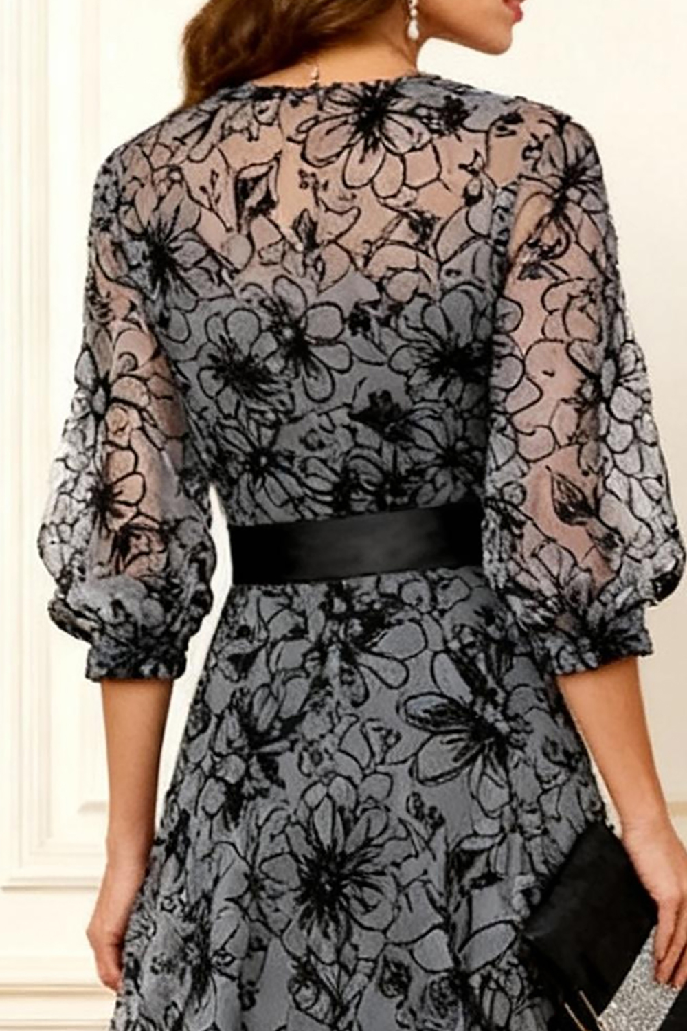 Grey Lace A Line Ankle-Length Mother of the Bride Dress with Bow