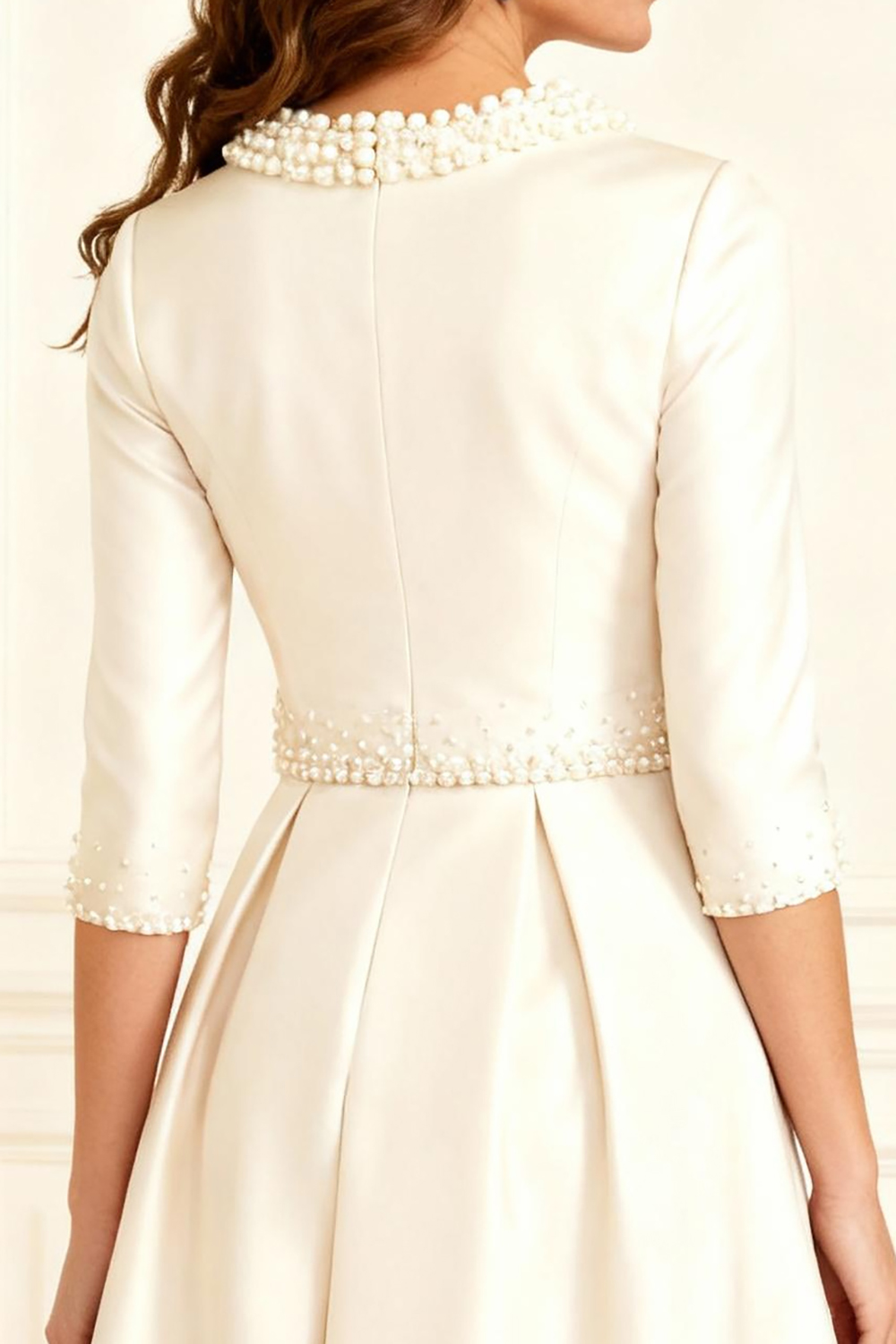 Sparkly Ivory Satin A Line Knee-Length Mother of the Bride Dress with Beading