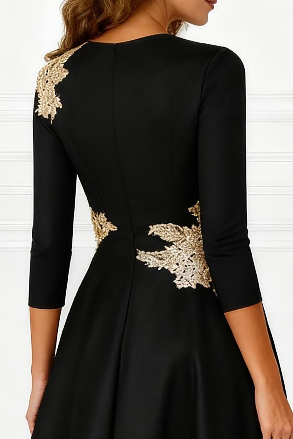 Black V-Neck Satin High-Low Mother of the Bride Dress with Appliques