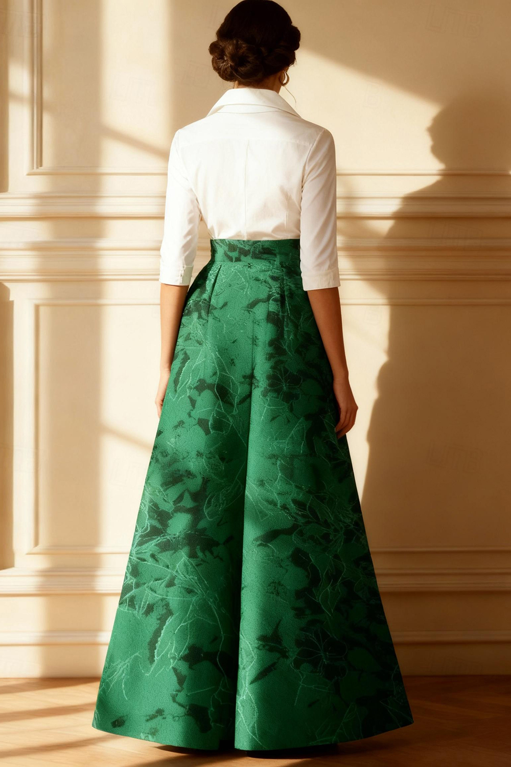 Dark Green Jacquard Lapel Floor-Length Mother of the Bride Dress with Bow
