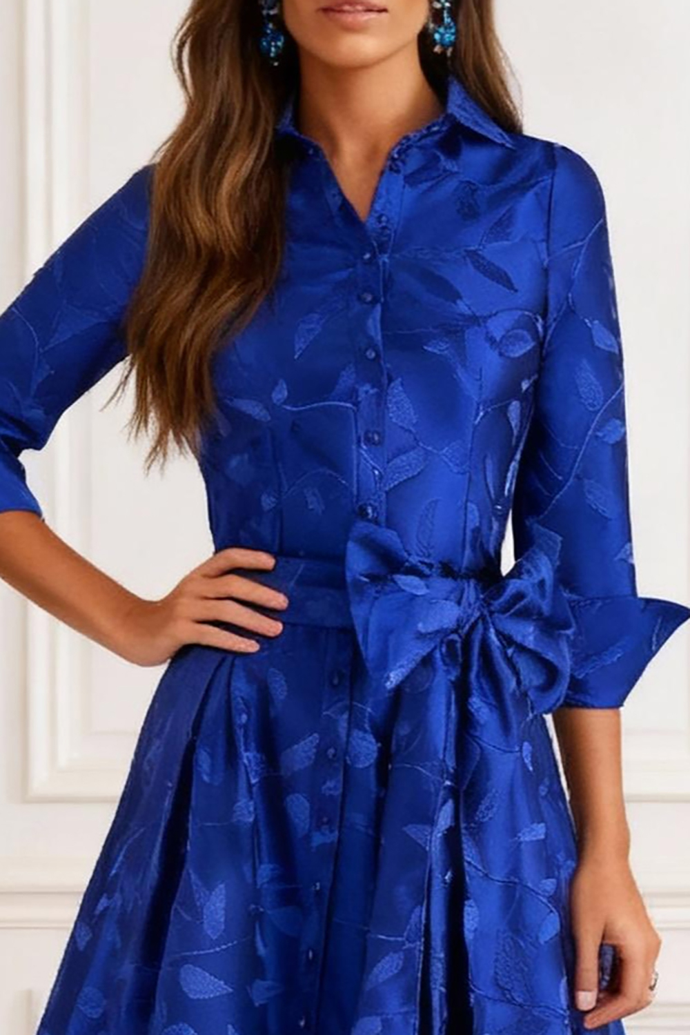 Royal Blue Satin Lapel A Line Floor-Length Mother of the Bride Dress with Slit
