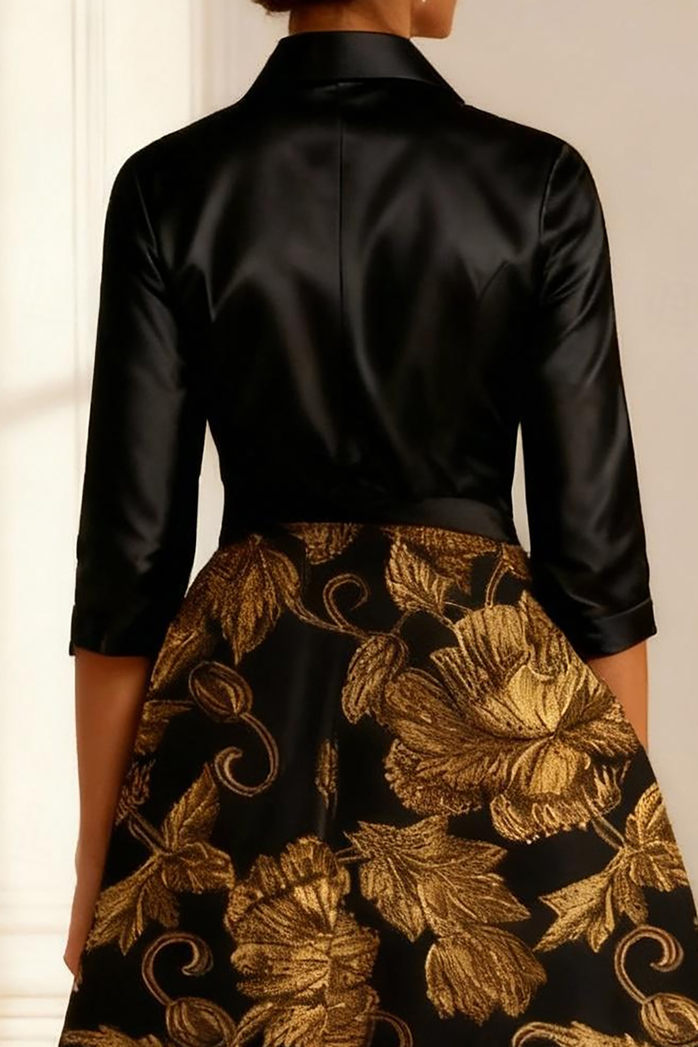 Gold Jacquard A Line Floor-Length Mother of the Bride Dress with Bow