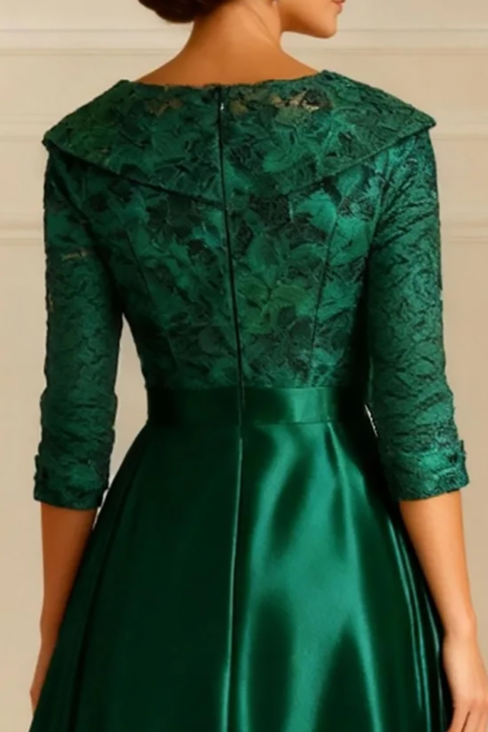 Dark Green Satin A Line Tea-Length Mother of the Bride Dress with Sleeves
