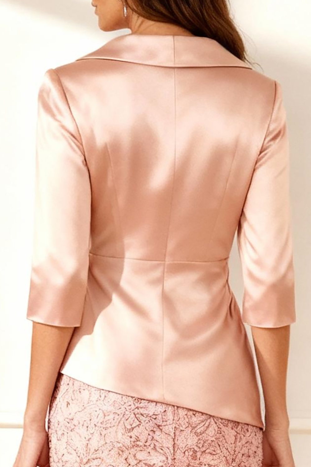 Blush Pink Satin Sheath 2 Piece Knee-Length Mother of the Bride Dress with Jacket
