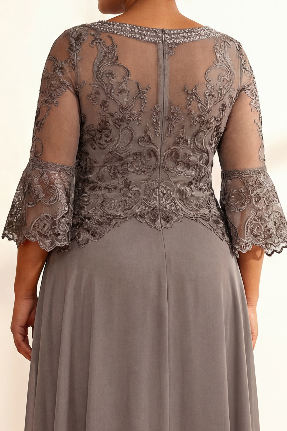 Sparkly Coffee Beaded Ruffled A Line Floor-Length Mother of the Bride Dress with Lace