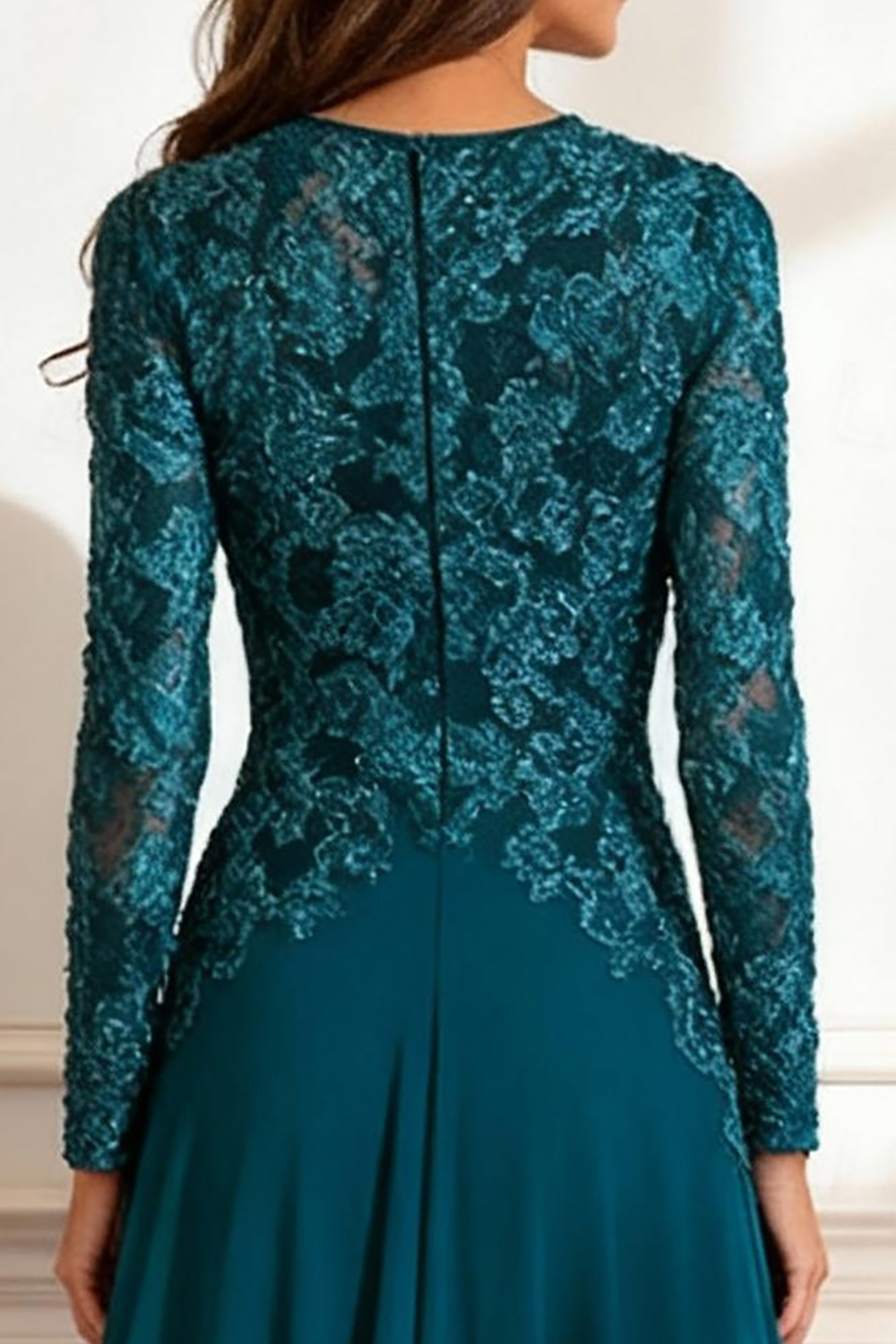 Peacock Blue A Line Floor-Length Mother of the Bride Dress with Lace