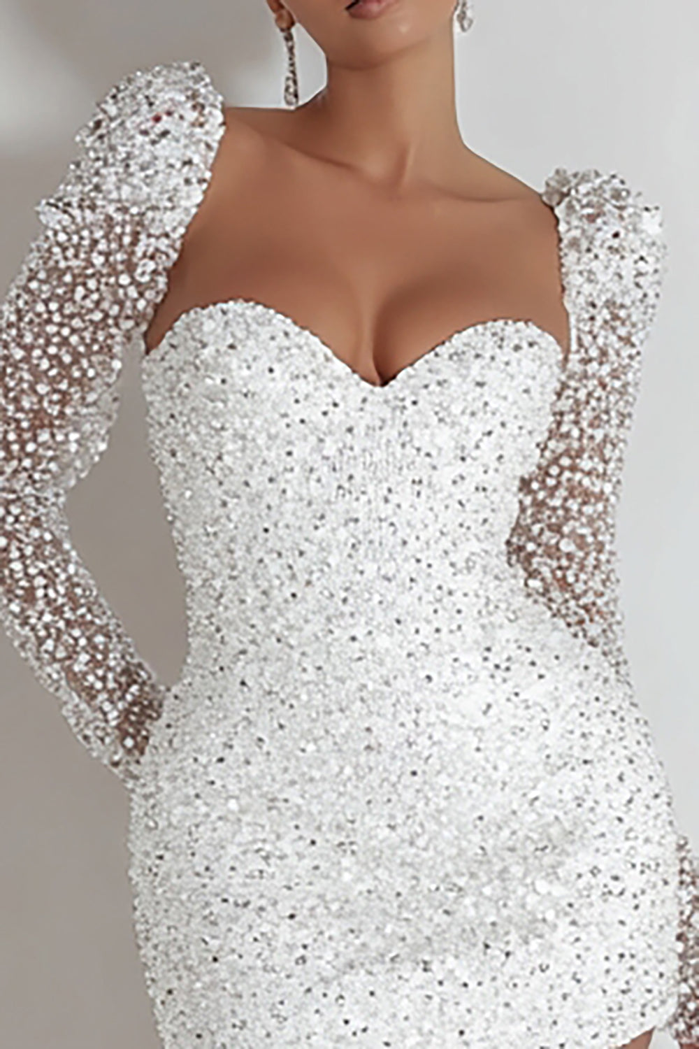 Sparkly White Sequin Bodycon Sweetheart Short Cocktail Dress