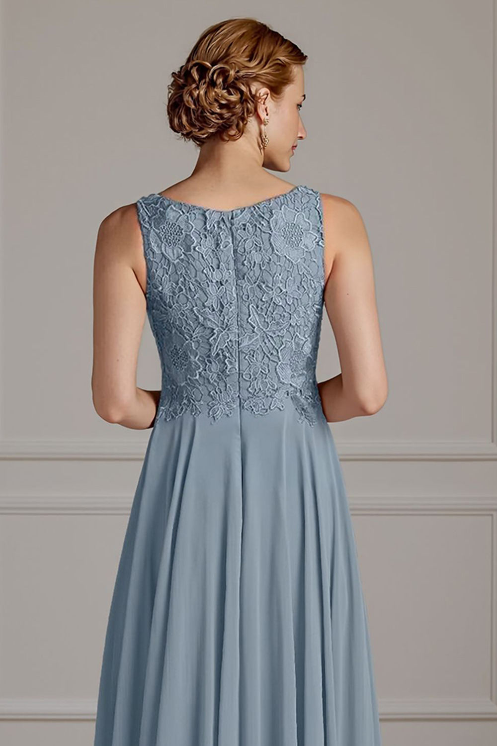 Floral Dusty Blue A Line 2 Piece Floor-Length Mother of the Bride Dress with Jacket