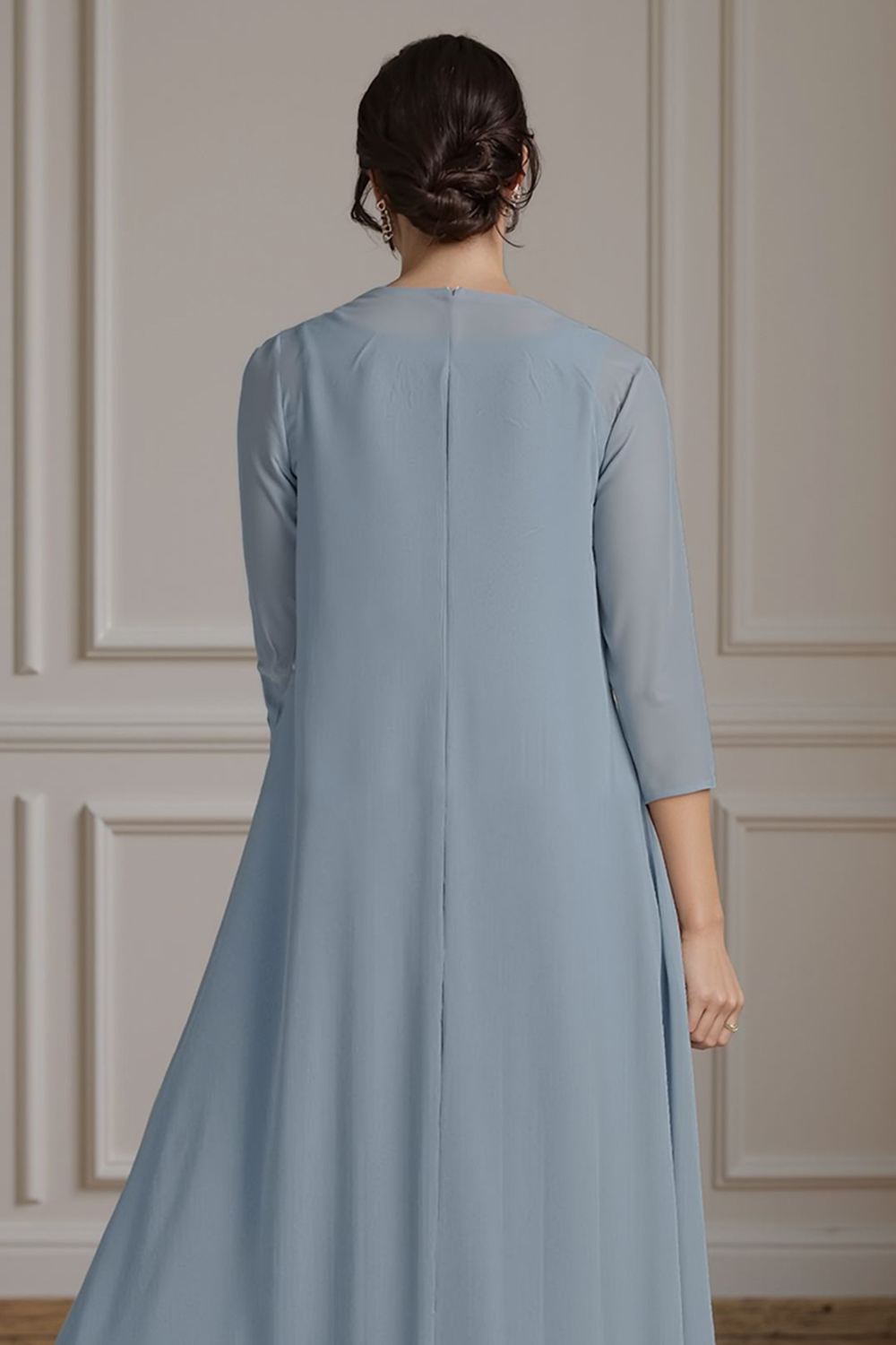 Floral Dusty Blue A Line 2 Piece Floor-Length Mother of the Bride Dress with Jacket