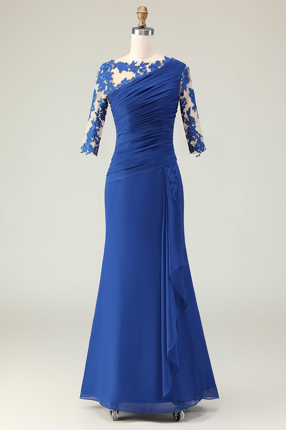 Royal Blue Mermaid Ruffled Long Mother of the Bride Dress with Lace