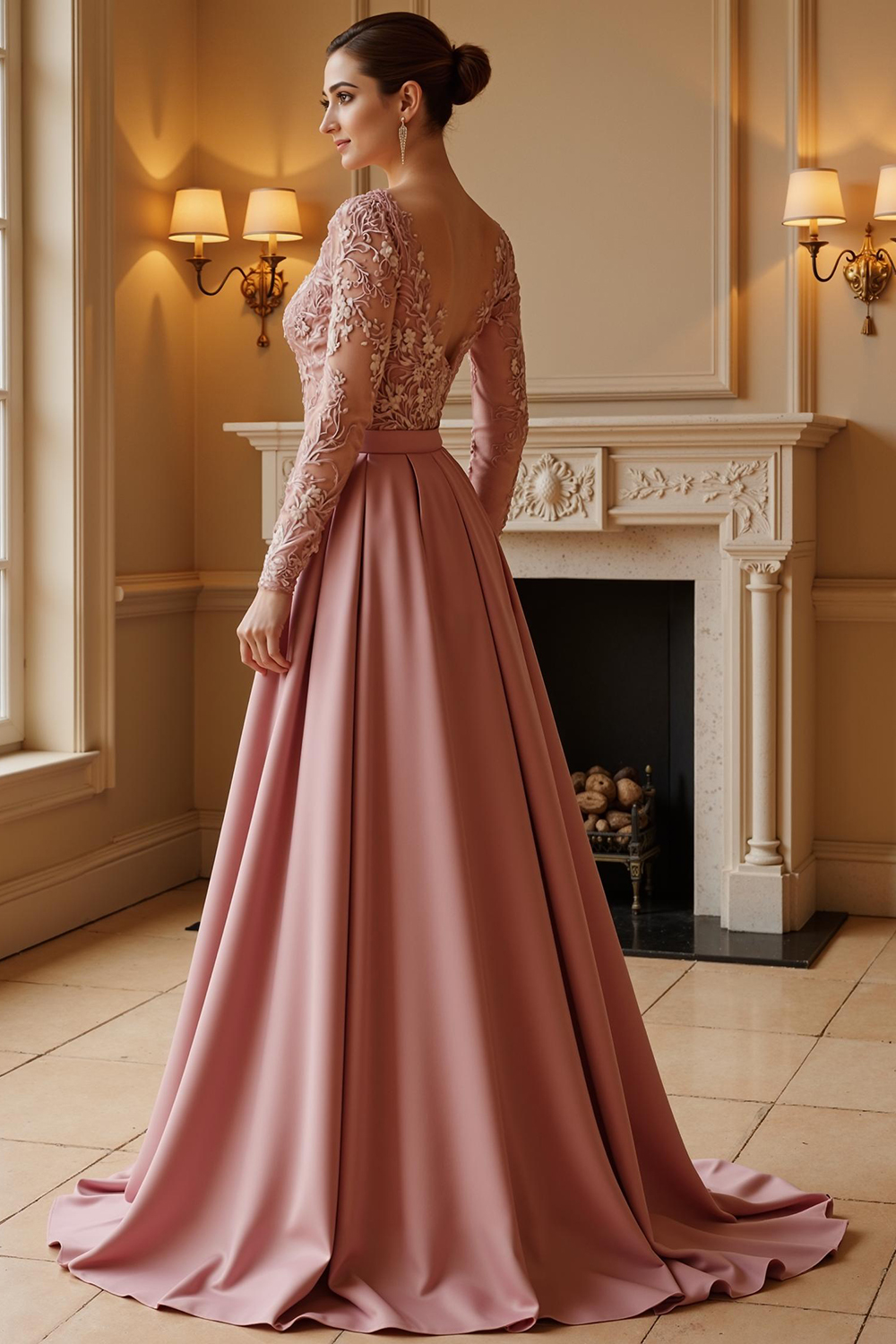 Dusty Rose Sheath Satin Floor-Length Mother of the Bride Dress with Cape