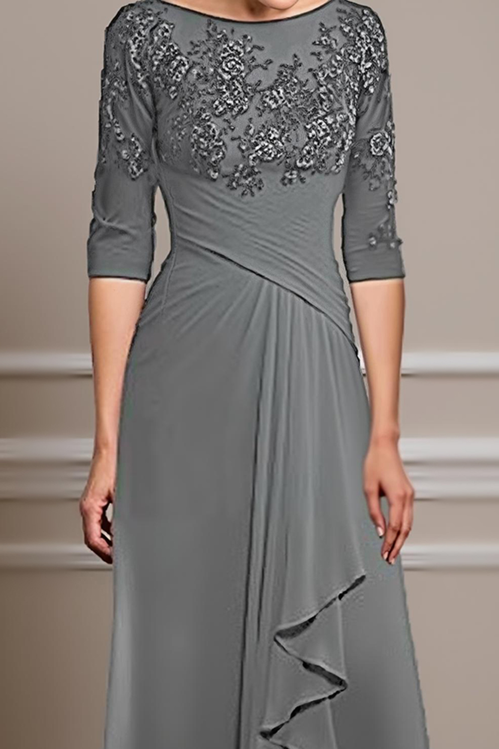 Eucalyptus Sheath Ruffled Floor-Length Mother of the Bride Dress with Lace
