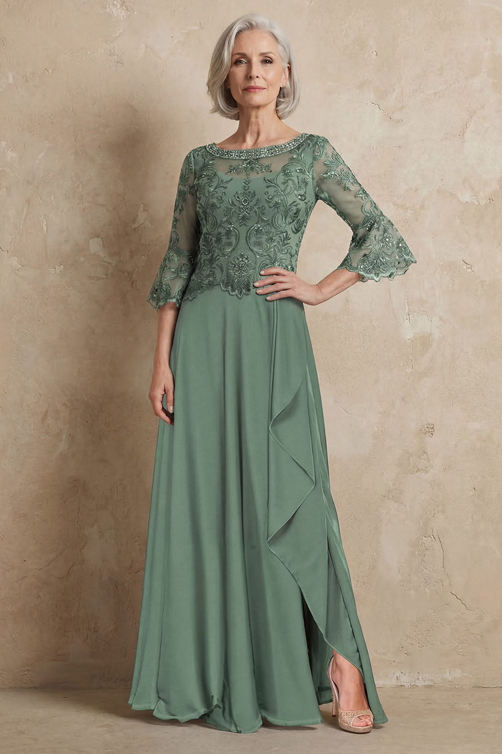 Sparkly Dark Green A Line Floor-Length Mother of the Bride Dress with Beading