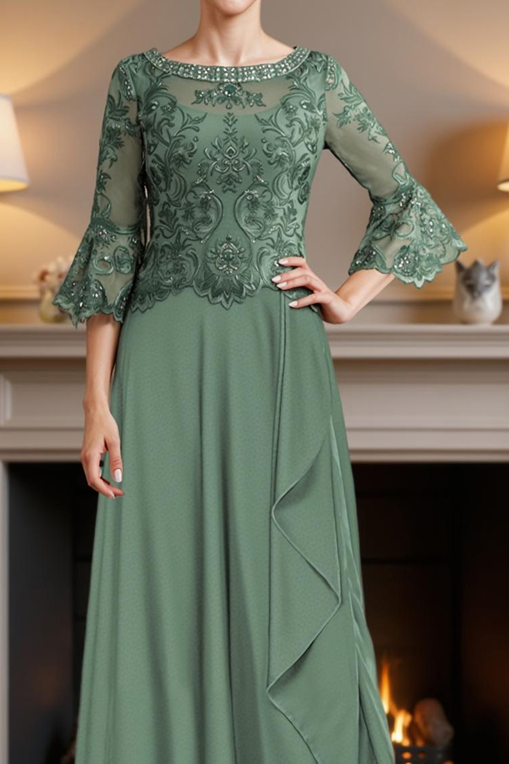 Sparkly Dark Green A Line Floor-Length Mother of the Bride Dress with Beading