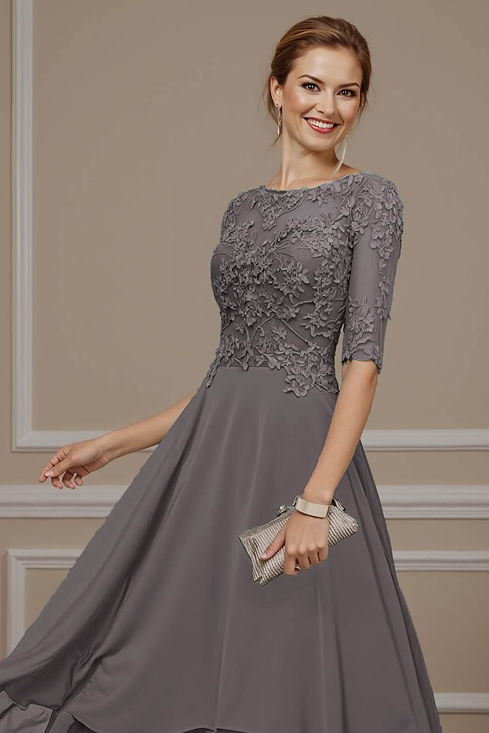 Floral Eucalyptus Ruffled A Line Ankle-Length Mother of the Bride Dress with Lace