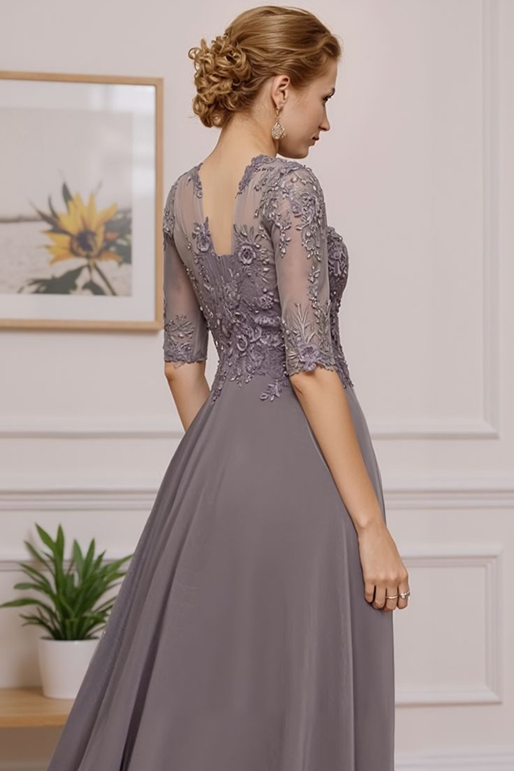 Floral Eucalyptus Ruffled A Line Ankle-Length Mother of the Bride Dress with Lace