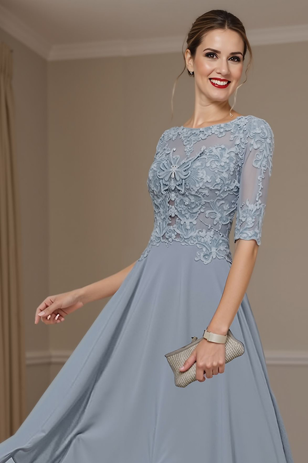 Floral Eucalyptus Ruffled A Line Ankle-Length Mother of the Bride Dress with Lace