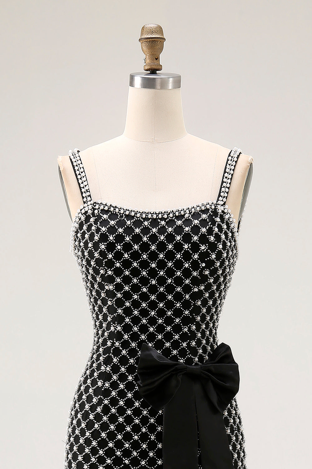 Sparkly White Mermaid Spaghetti Straps Long Prom Dress with Pearls