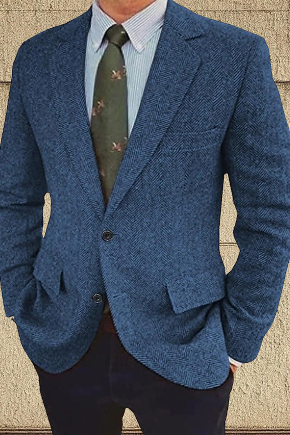 Brown Notch Lapel Single Breasted Long Sleeves Men Blazer