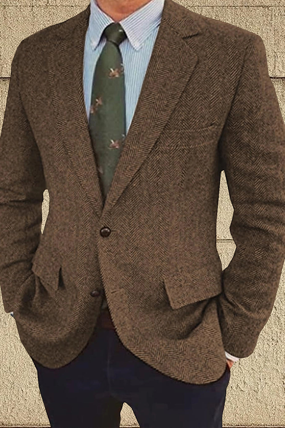 Brown Notch Lapel Single Breasted Long Sleeves Men Blazer
