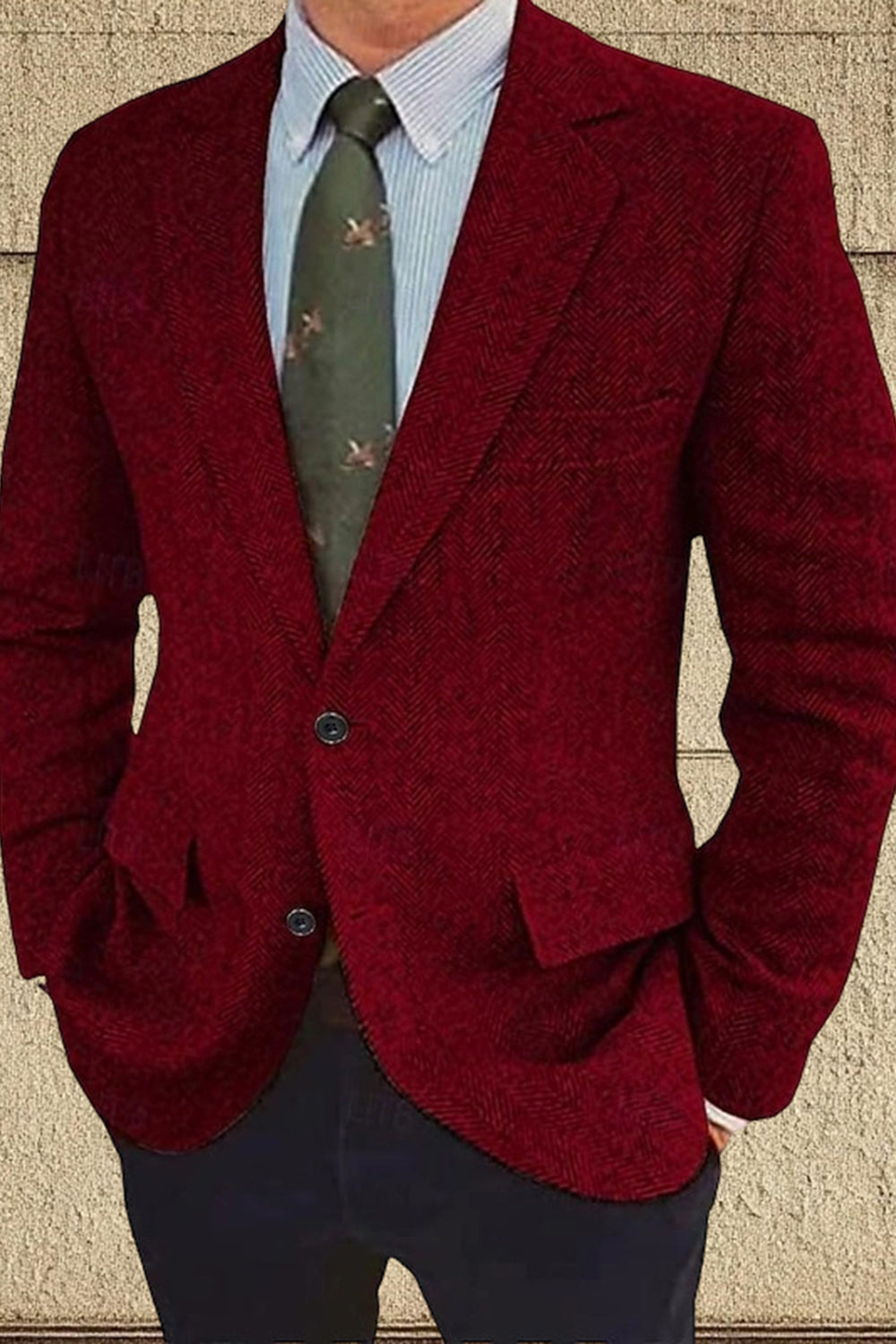 Brown Notch Lapel Single Breasted Long Sleeves Men Blazer