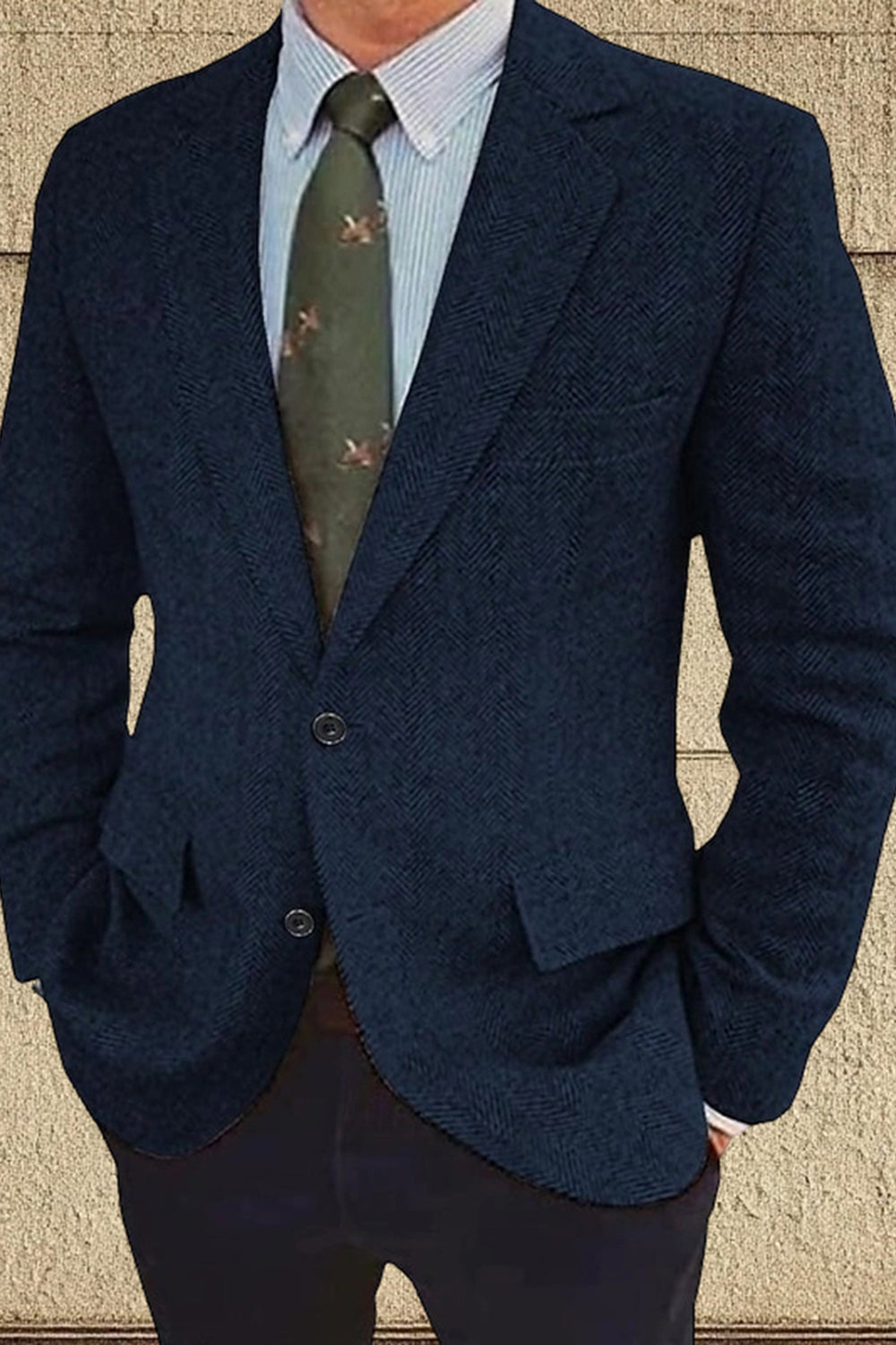 Brown Notch Lapel Single Breasted Long Sleeves Men Blazer