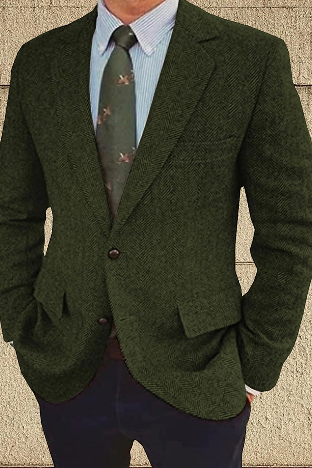 Brown Notch Lapel Single Breasted Long Sleeves Men Blazer