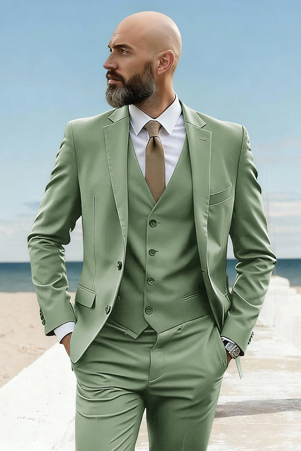 Army Green 3 Piece Single Breasted Homecoming Men Suits