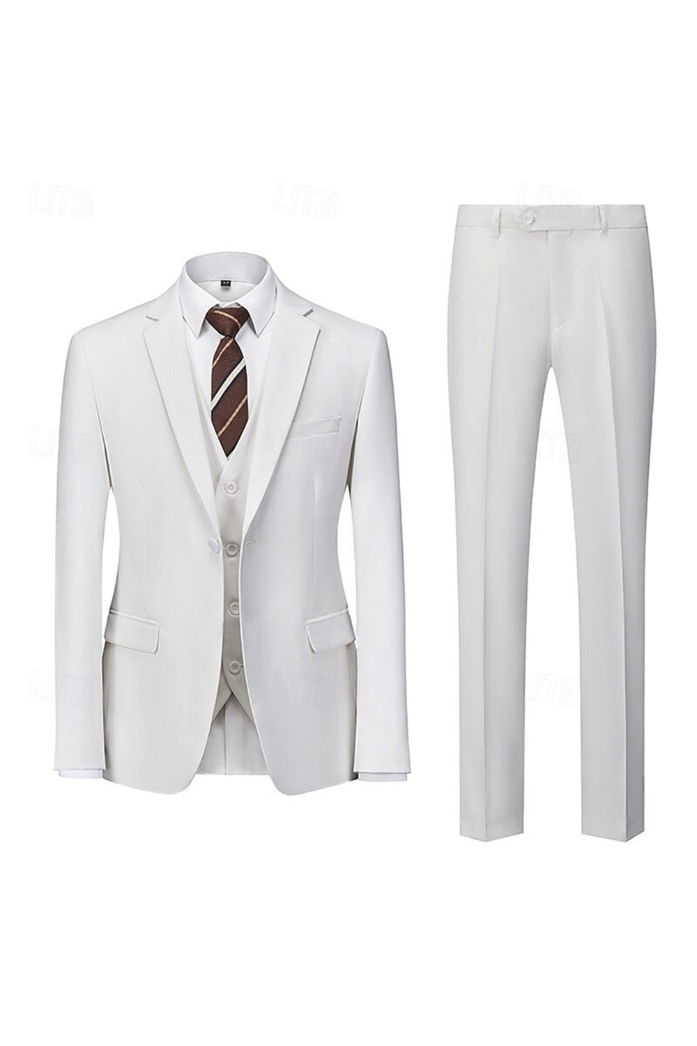 3 Piece White Notched Lapel Long Sleeves Men Prom Suits
