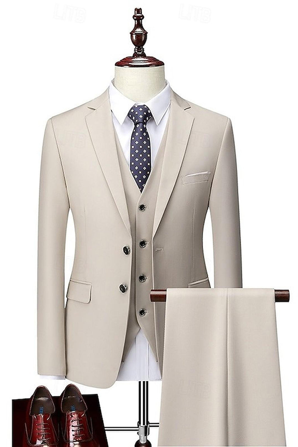 3 Piece Light Khaki Notched Lapel Single Breasted Men Prom Suits