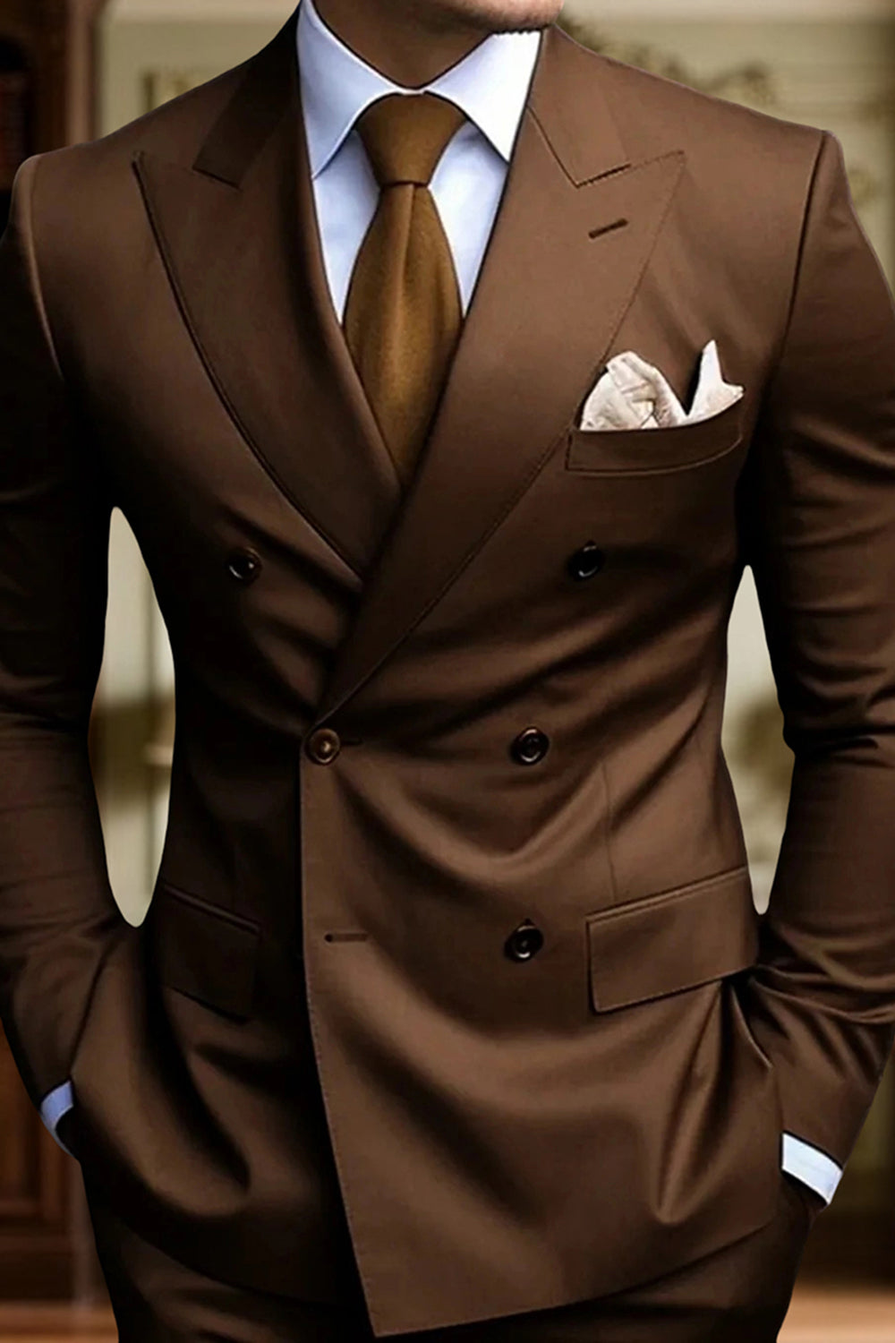 Black 2 Piece Peak Lapel Double Breasted Men Prom Suits with Pockets