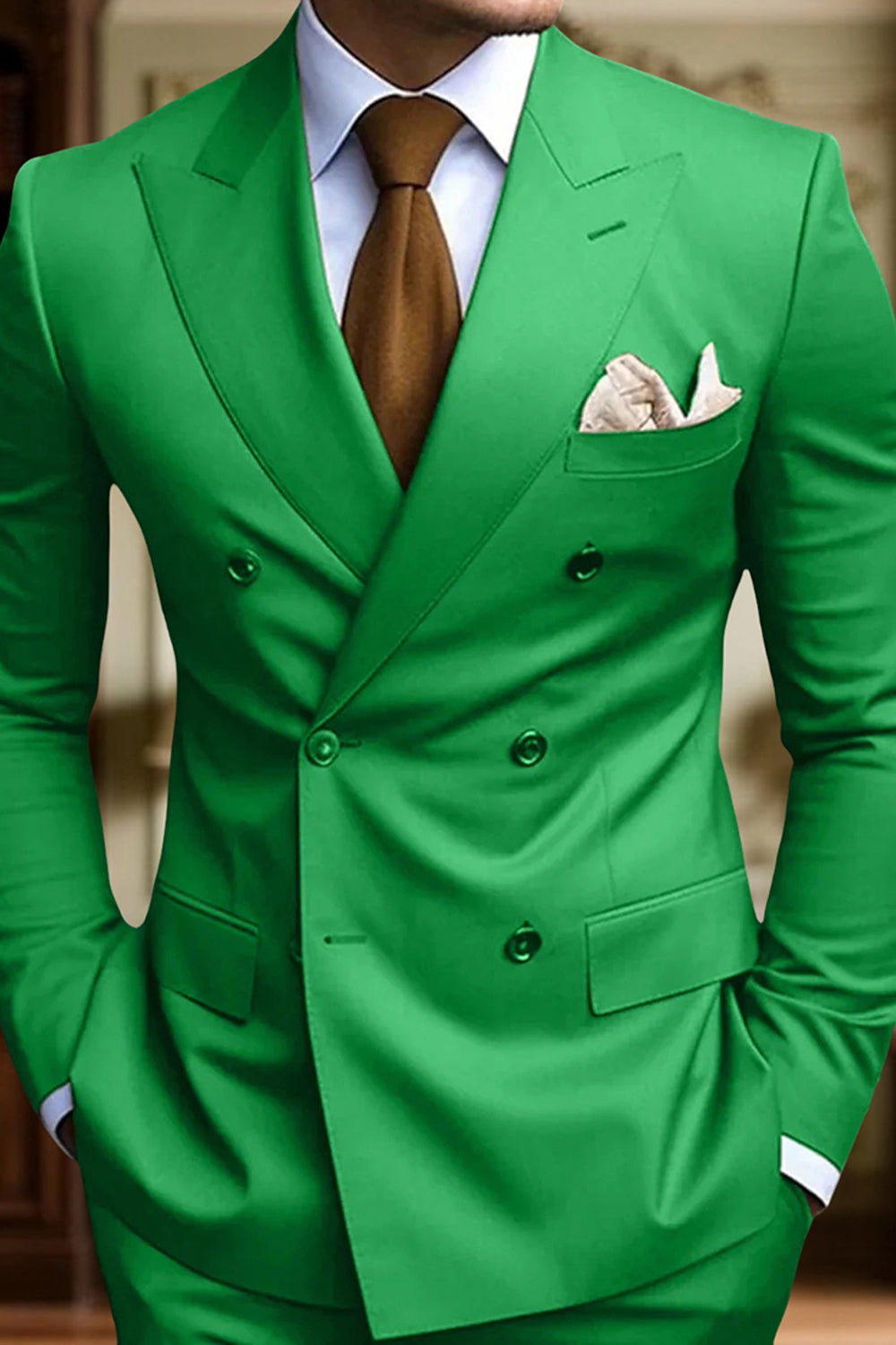 Black 2 Piece Peak Lapel Double Breasted Men Prom Suits with Pockets