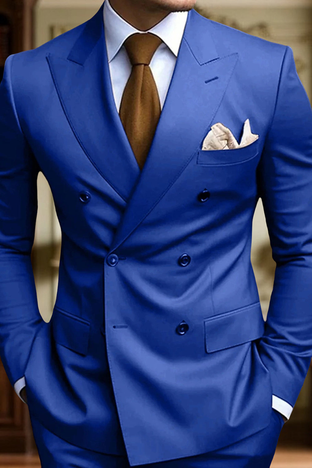 Black 2 Piece Peak Lapel Double Breasted Men Prom Suits with Pockets