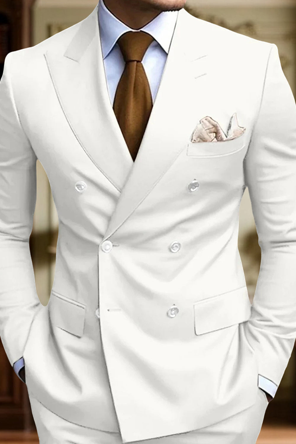 Black 2 Piece Peak Lapel Double Breasted Men Prom Suits with Pockets