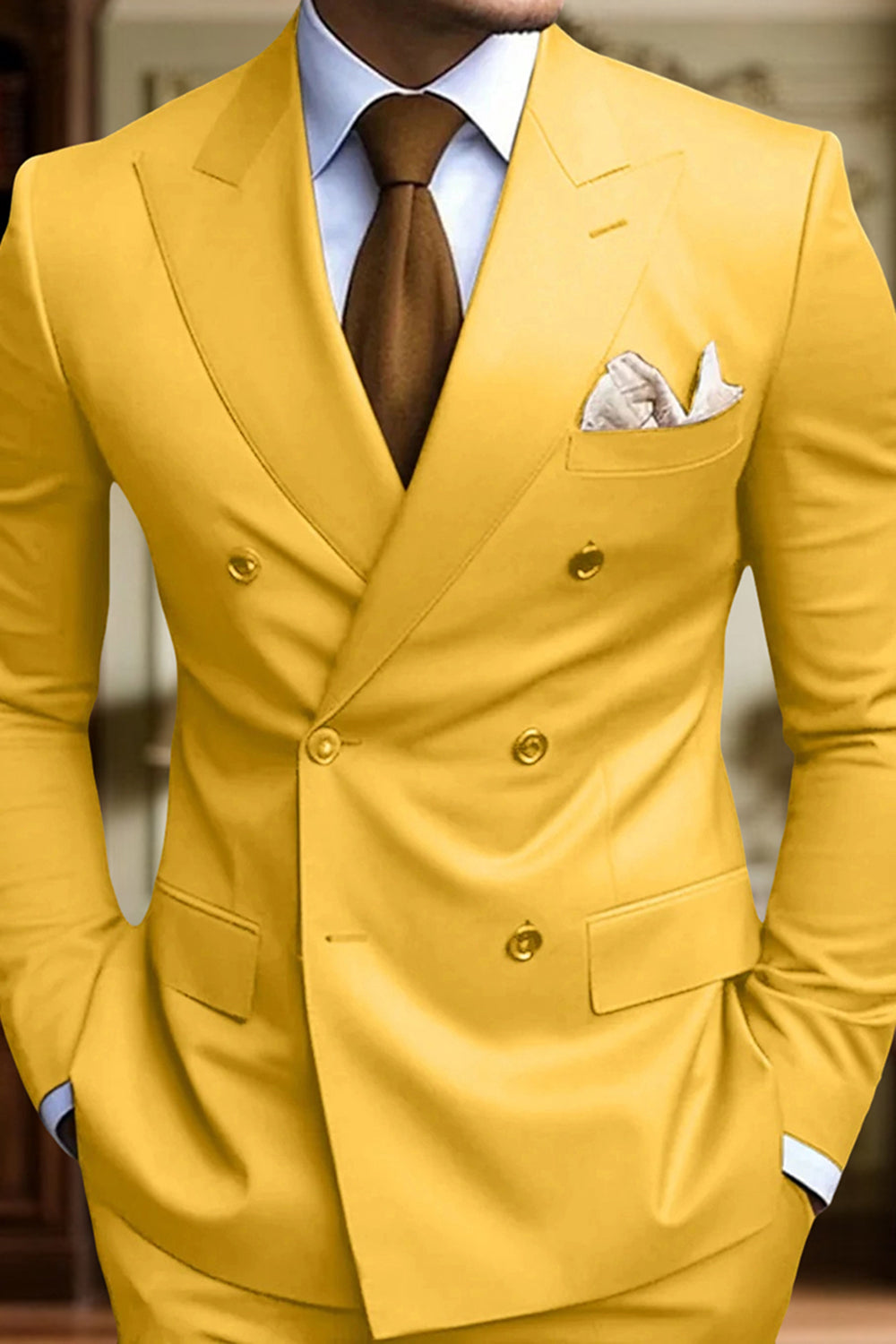 Black 2 Piece Peak Lapel Double Breasted Men Prom Suits with Pockets