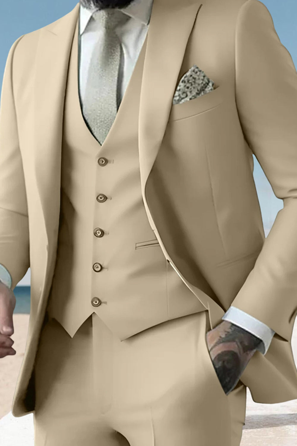 Sage 3 Piece Peak Lapel Single Breasted Men Prom Suits with Pockets
