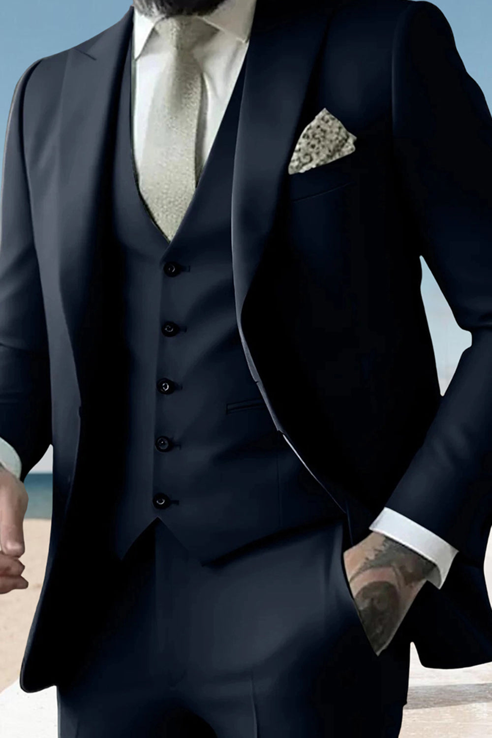Sage 3 Piece Peak Lapel Single Breasted Men Prom Suits with Pockets