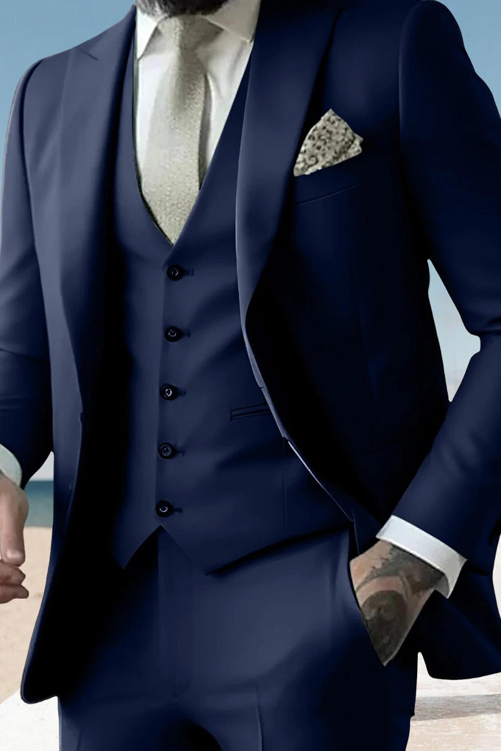 Sage 3 Piece Peak Lapel Single Breasted Men Prom Suits with Pockets