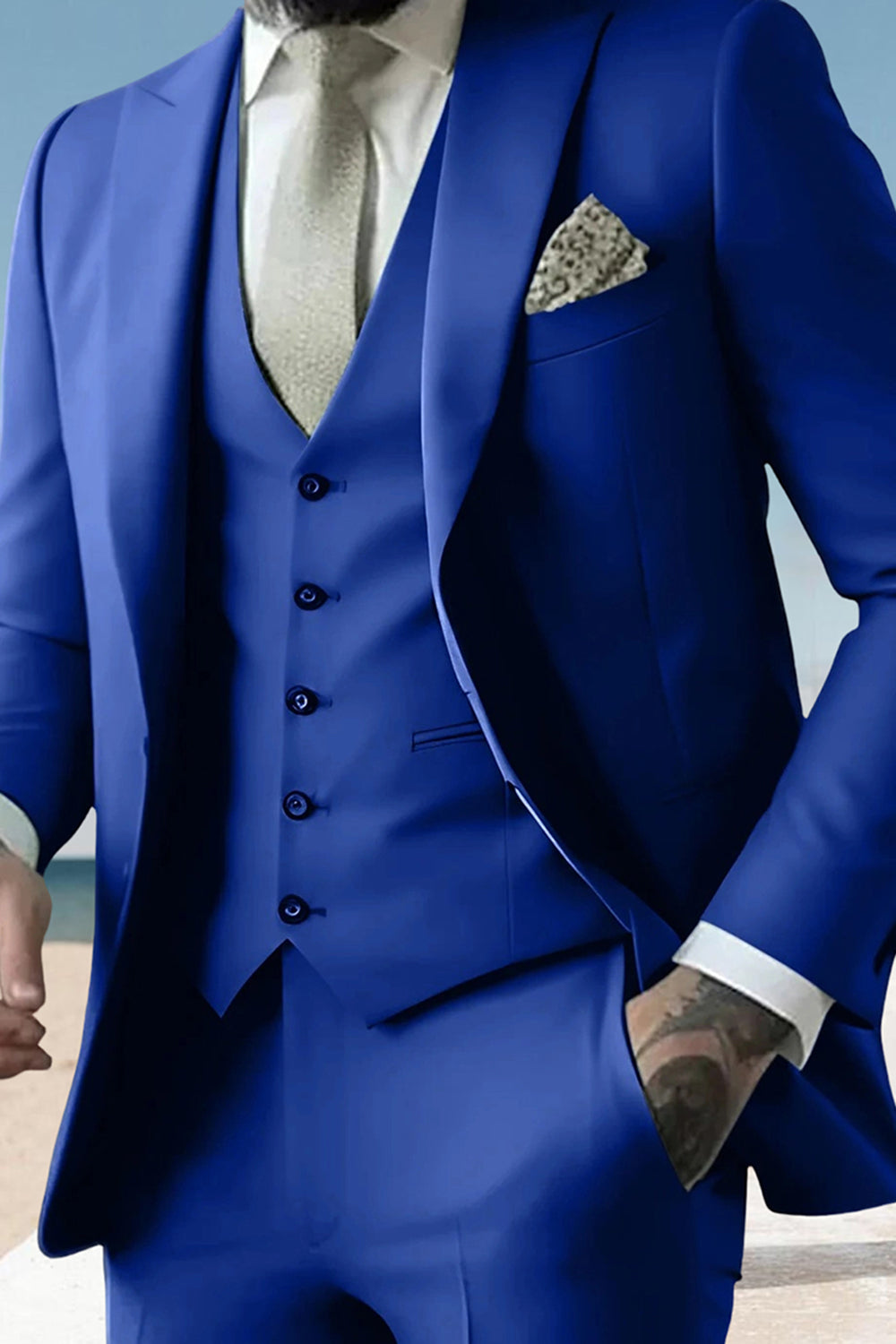 Sage 3 Piece Peak Lapel Single Breasted Men Prom Suits with Pockets