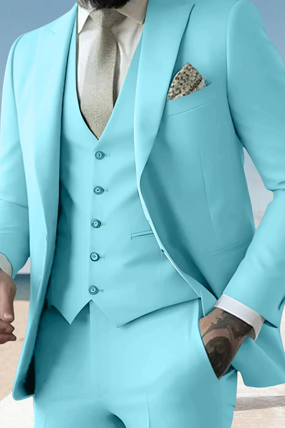 Sage 3 Piece Peak Lapel Single Breasted Men Prom Suits with Pockets