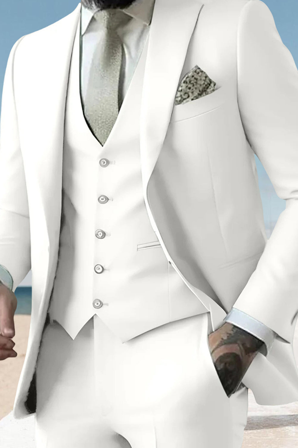 Sage 3 Piece Peak Lapel Single Breasted Men Prom Suits with Pockets