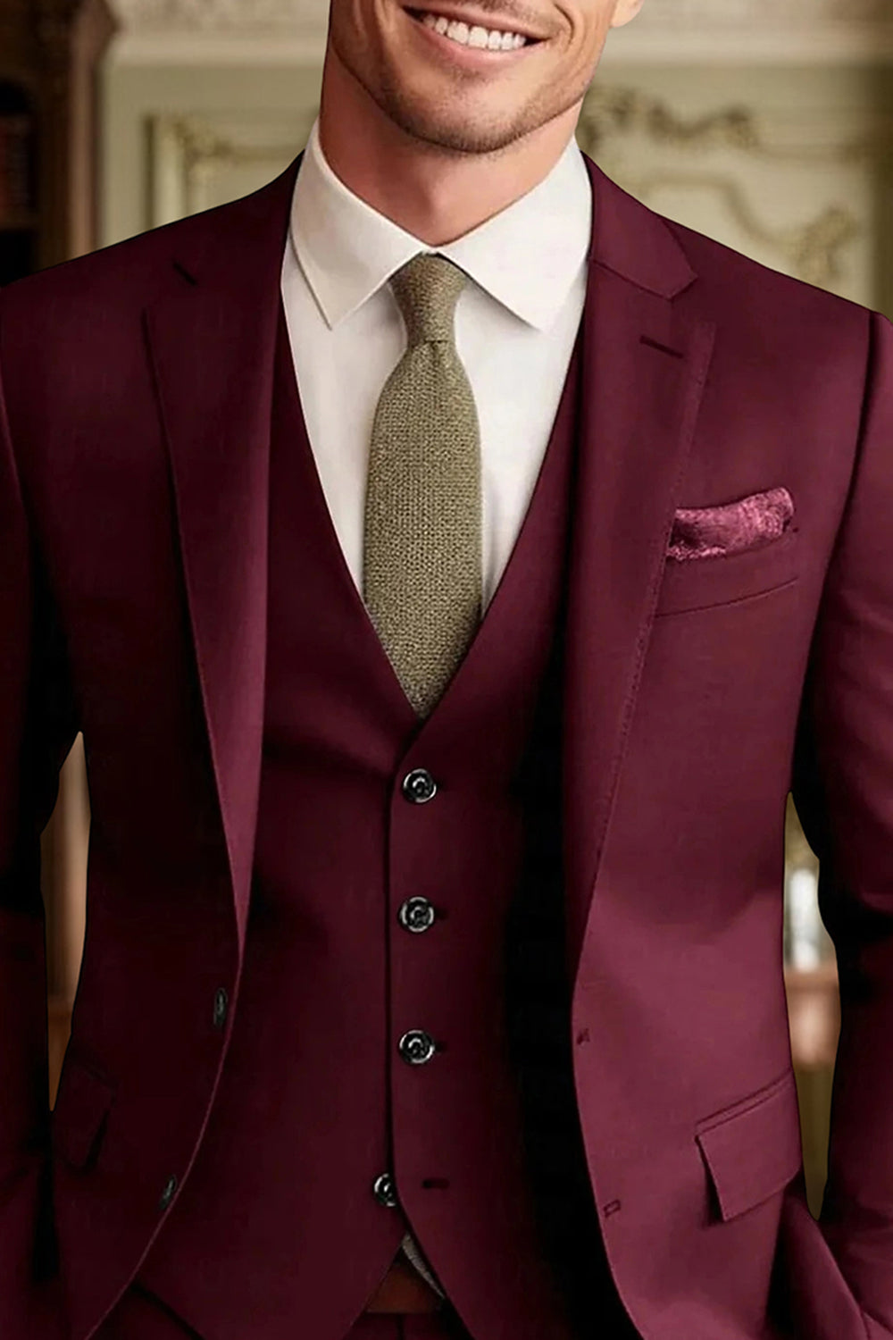 3 Piece Dark Green Single Breasted Long Sleeves Men Prom Suits with Pockets