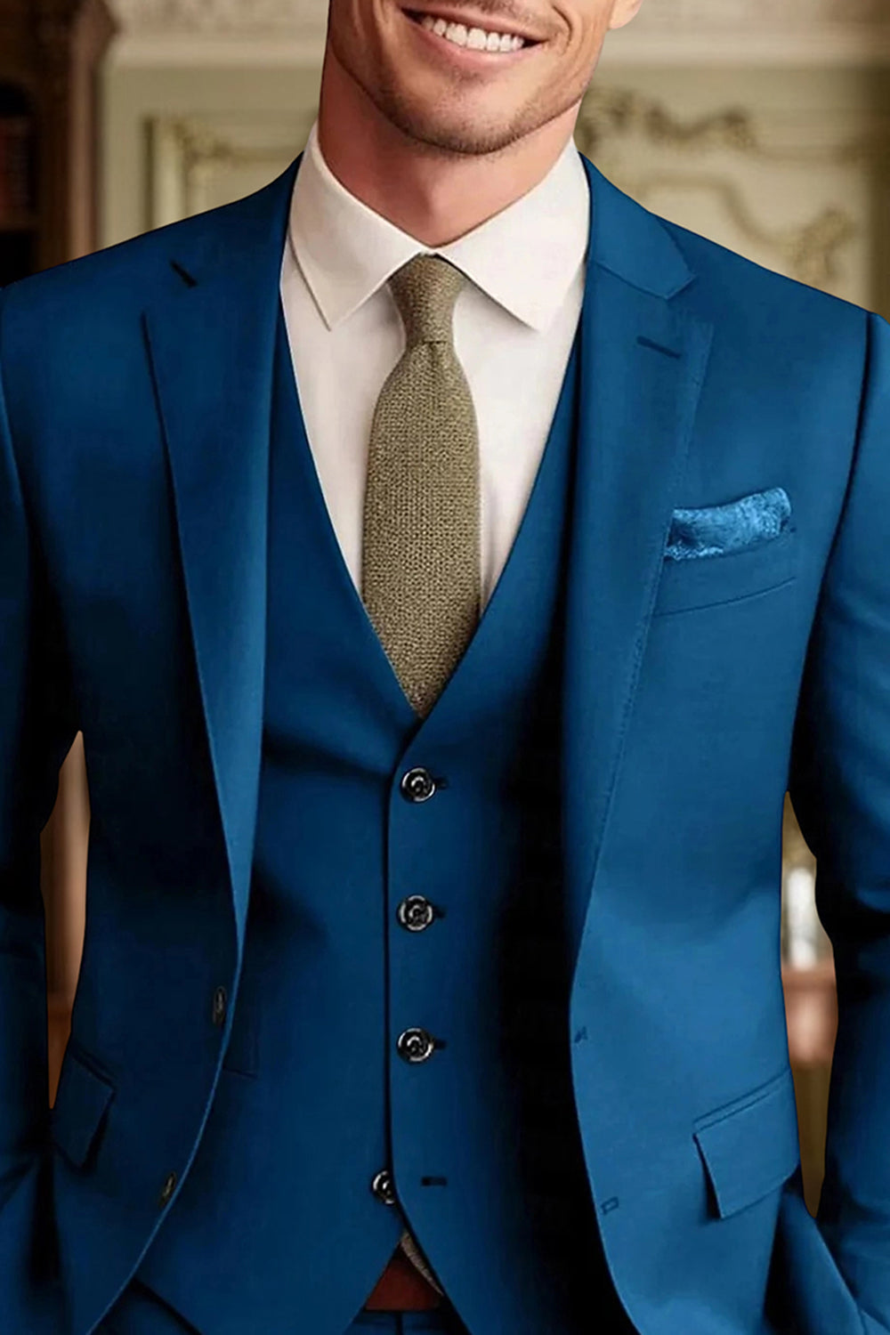 3 Piece Dark Green Single Breasted Long Sleeves Men Prom Suits with Pockets