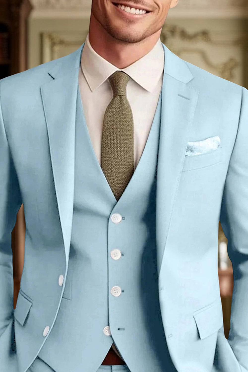 3 Piece Dark Green Single Breasted Long Sleeves Men Prom Suits with Pockets