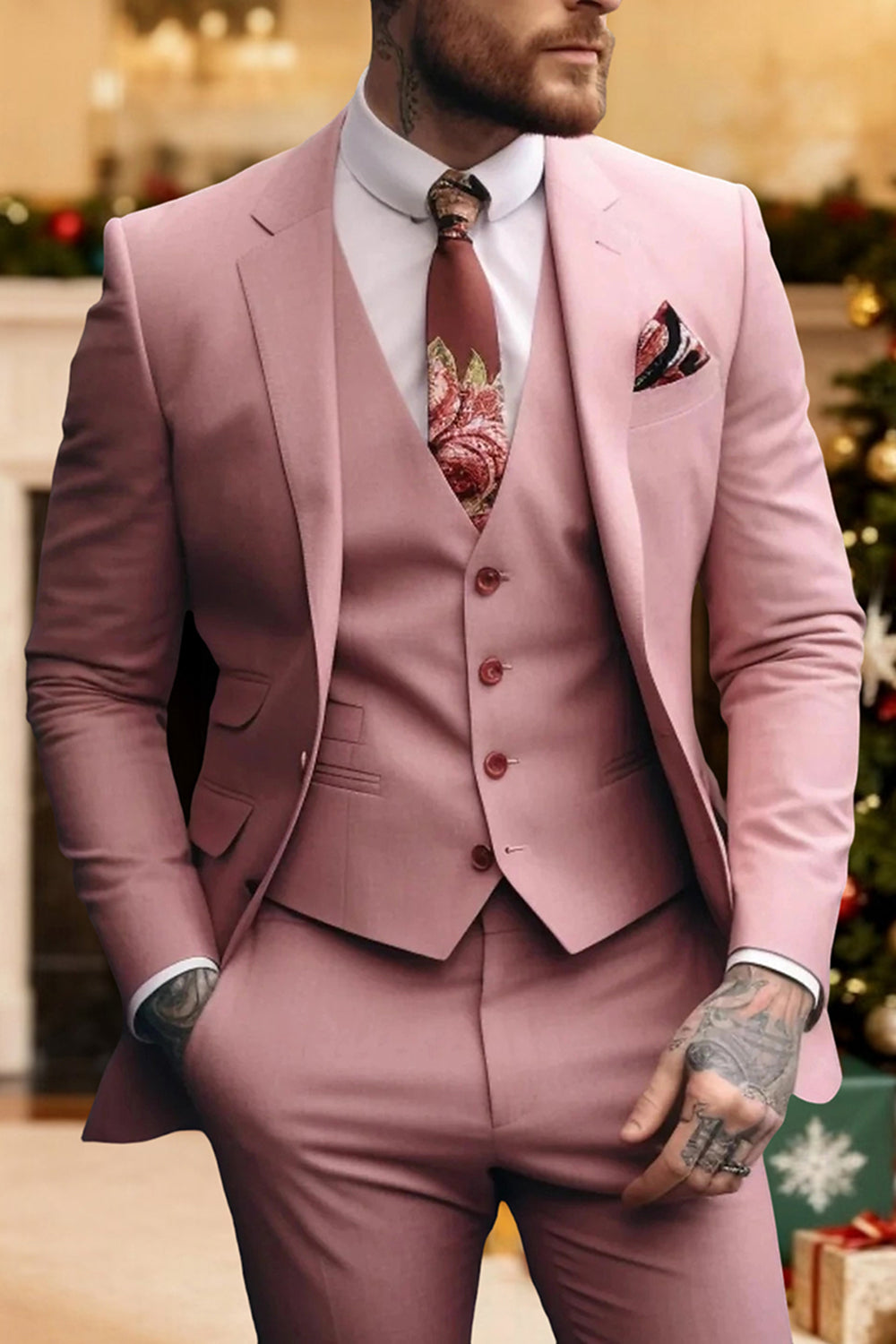 Pink 3 Piece Single Breasted Notched Lapel Homecoming Men Suits