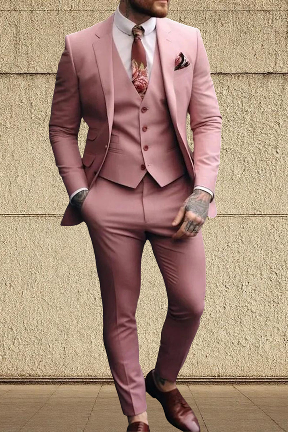 Pink 3 Piece Single Breasted Notched Lapel Homecoming Men Suits